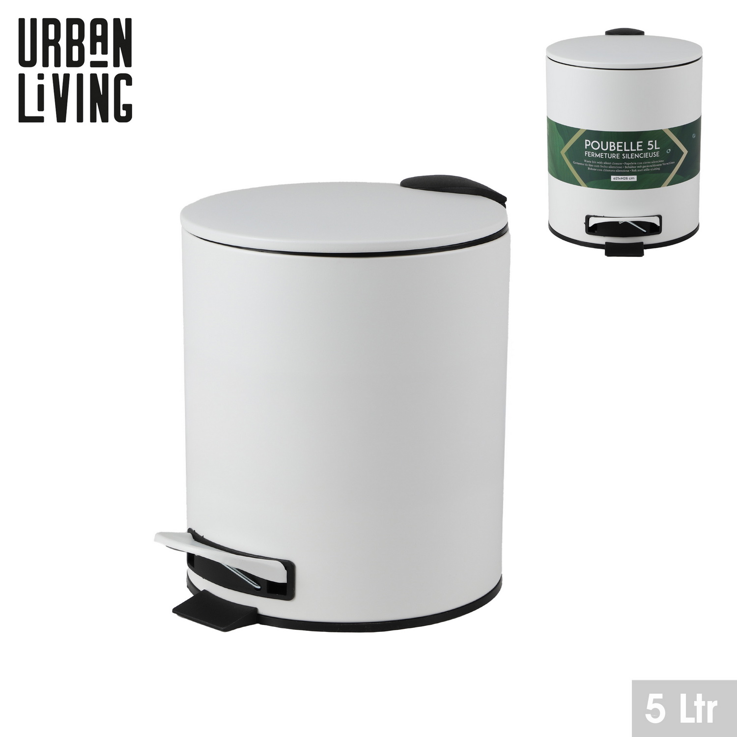 BALDE DE PEDAL 5 L BRANCO METAL COM FECHO SILENCIOSO.