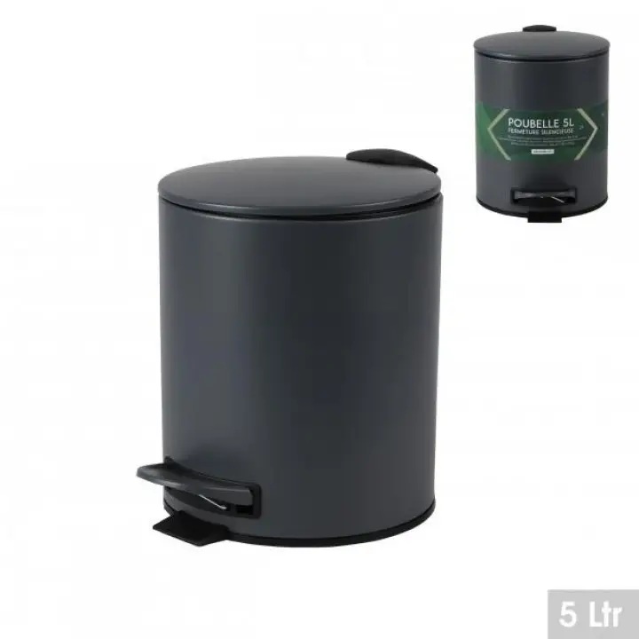 BALDE DE PEDAL 5 L METAL CINZA ESCURO COM FECHO SILENCIOSO
