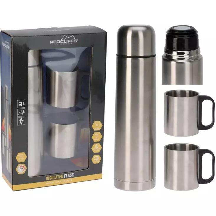 TERMO INOX LIQUIDOS 1 L COM 2 CANECAS INOX
