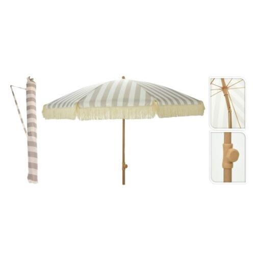 GUARDA SOL DE JARDIM LISTRADO 200CM TAUPE E BRANCO