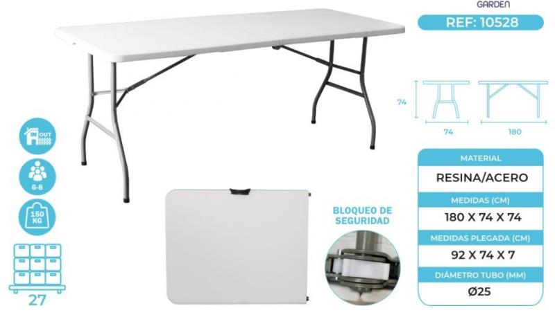 MESA DOBRÁVEL EM RESINA E AÇO DE 6 A 8 PESSOAS